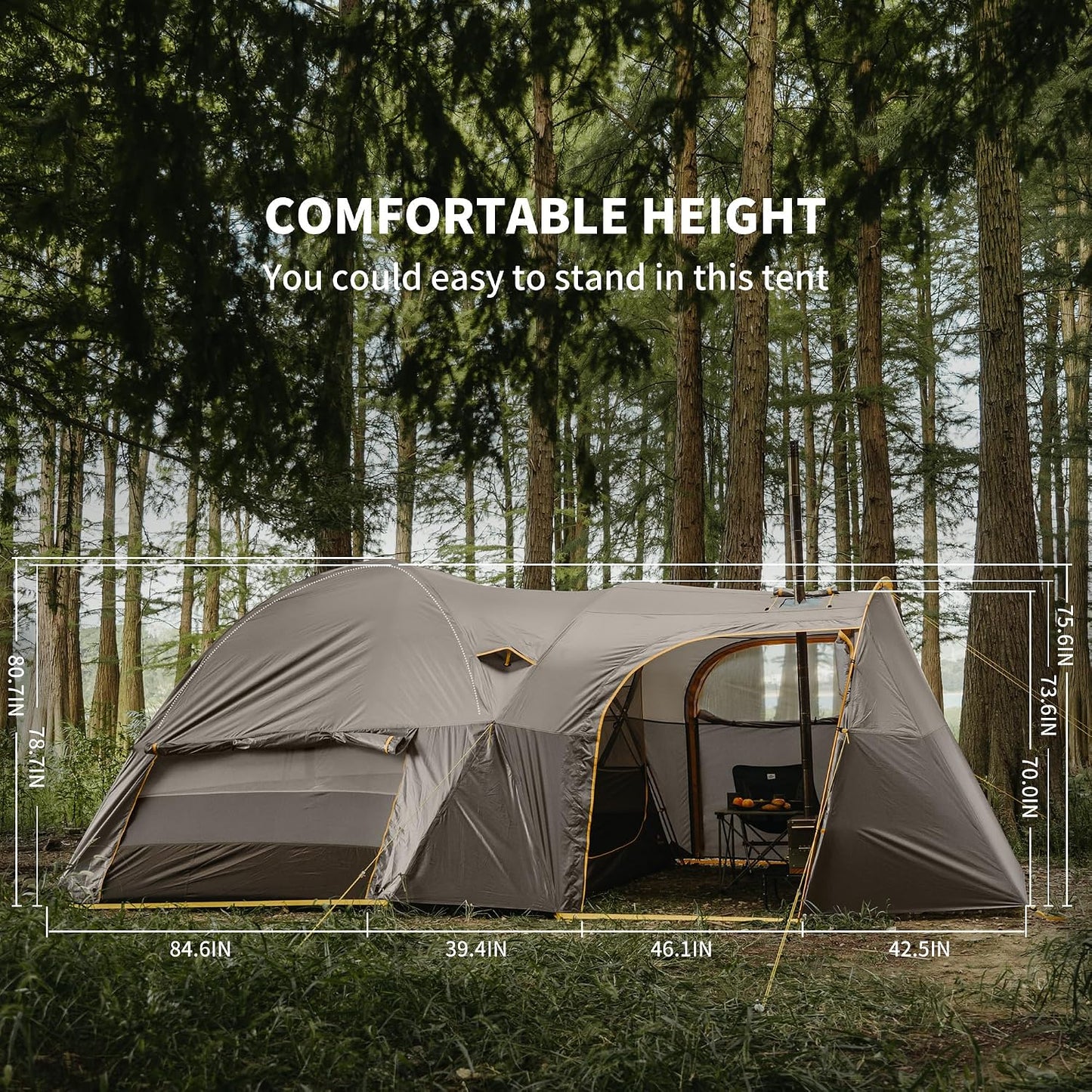 KOTA 4/6/8 Person Camping Tent, Double Layer Waterproof 4 Person 6 Person 8 Person Tents for Camping, Large and Tall Family Tent with Vestibules Porch