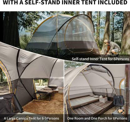 KOTA 4/6/8 Person Camping Tent, Double Layer Waterproof 4 Person 6 Person 8 Person Tents for Camping, Large and Tall Family Tent with Vestibules Porch