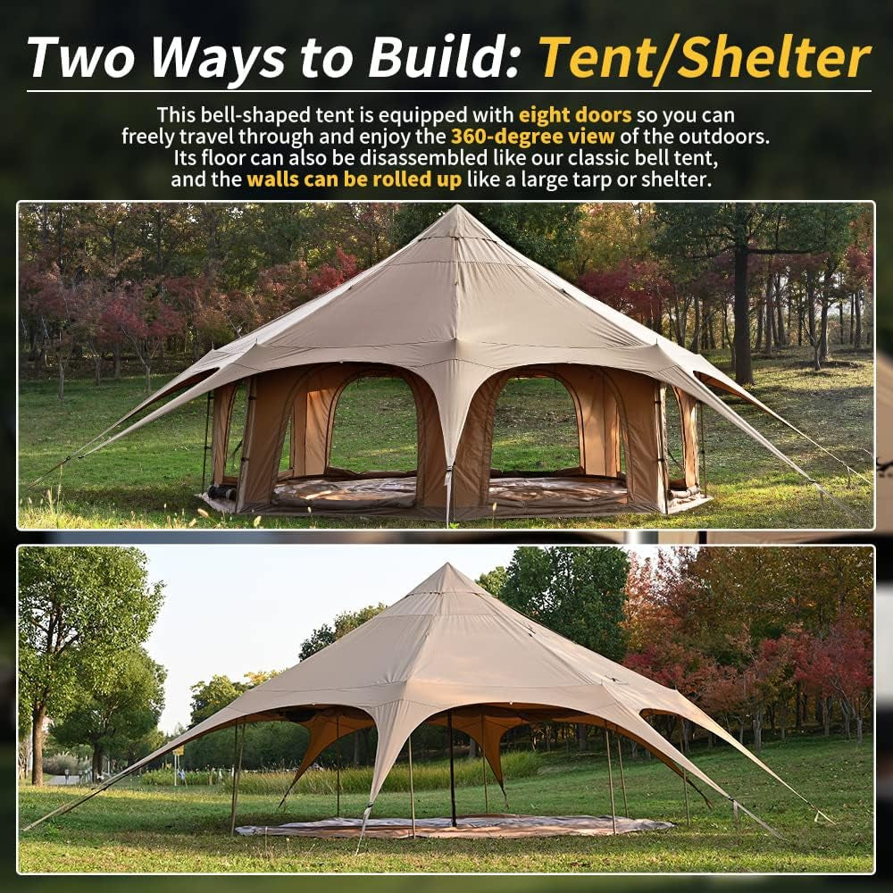 TOMOUNT Canvas Tent Bell Tent 16.4Ft*9.2Ft with Stove Jack for Glamping Family Camping Zipped Removable Floor