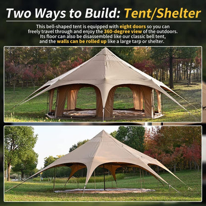 TOMOUNT Canvas Tent Bell Tent 16.4Ft*9.2Ft with Stove Jack for Glamping Family Camping Zipped Removable Floor