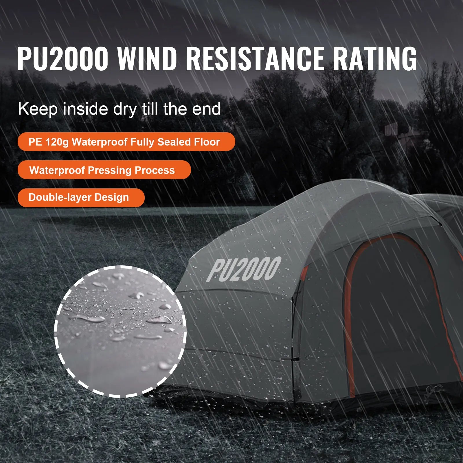 SUV Camping Tent, 8'-8' SUV Tent Attachment for Camping with Rain Layer and Carry Bag, Pu2000Mm Double Layer Truck Tent