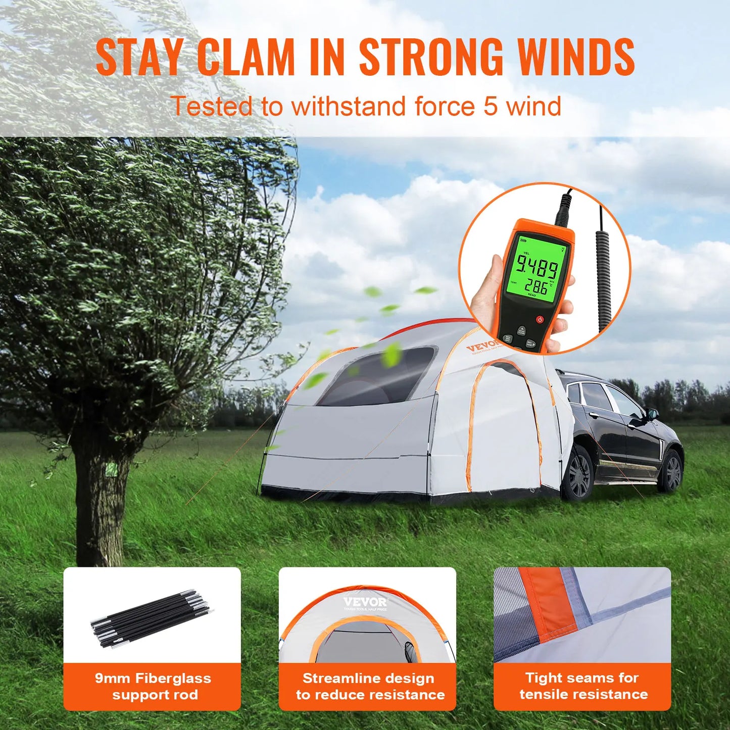 SUV Camping Tent, 8'-8' SUV Tent Attachment for Camping with Rain Layer and Carry Bag, Pu2000Mm Double Layer Truck Tent