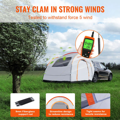 SUV Camping Tent, 8'-8' SUV Tent Attachment for Camping with Rain Layer and Carry Bag, Pu2000Mm Double Layer Truck Tent