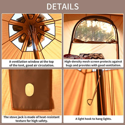 TOMOUNT Canvas Tent Bell Tent 16.4Ft*9.2Ft with Stove Jack for Glamping Family Camping Zipped Removable Floor