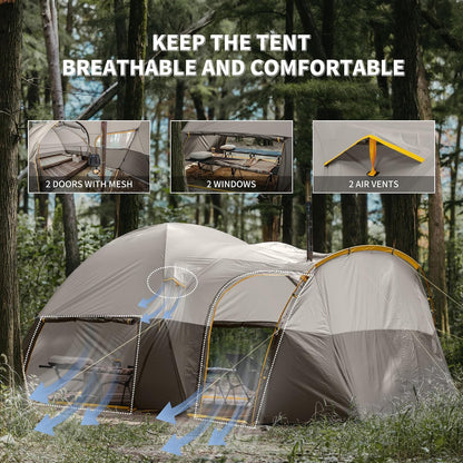 KOTA 4/6/8 Person Camping Tent, Double Layer Waterproof 4 Person 6 Person 8 Person Tents for Camping, Large and Tall Family Tent with Vestibules Porch