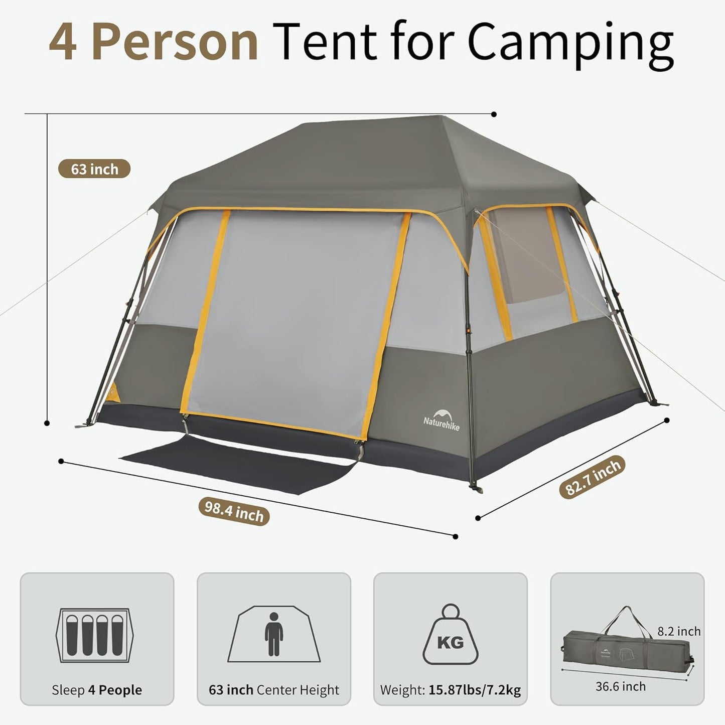 Cape 4/6/8 Person Camping Tent, 60S Easy Setup Instant Tent Pop up Tent, Waterproof Large Tall 6/8 Person Tents for Camping, Car Camping