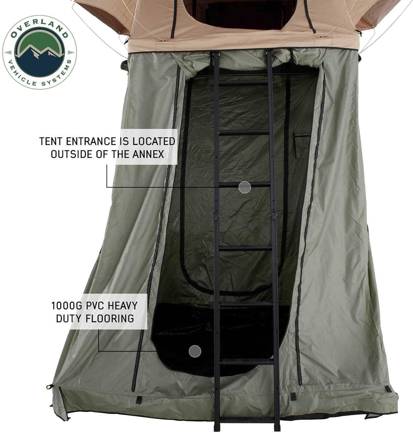 LD TMBK Roof Top Tent Annex Green Base with Black Floor & Travel Cover - 420D Polyester Oxford Waterproof Material -1000G PVC Based Floor