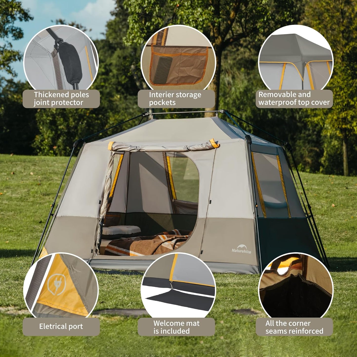 Cape 4/6/8 Person Camping Tent, 60S Easy Setup Instant Tent Pop up Tent, Waterproof Large Tall 6/8 Person Tents for Camping, Car Camping