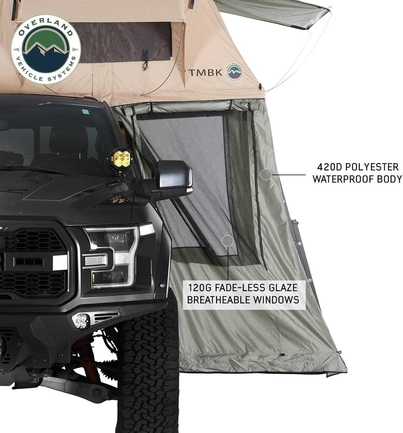 LD TMBK Roof Top Tent Annex Green Base with Black Floor & Travel Cover - 420D Polyester Oxford Waterproof Material -1000G PVC Based Floor