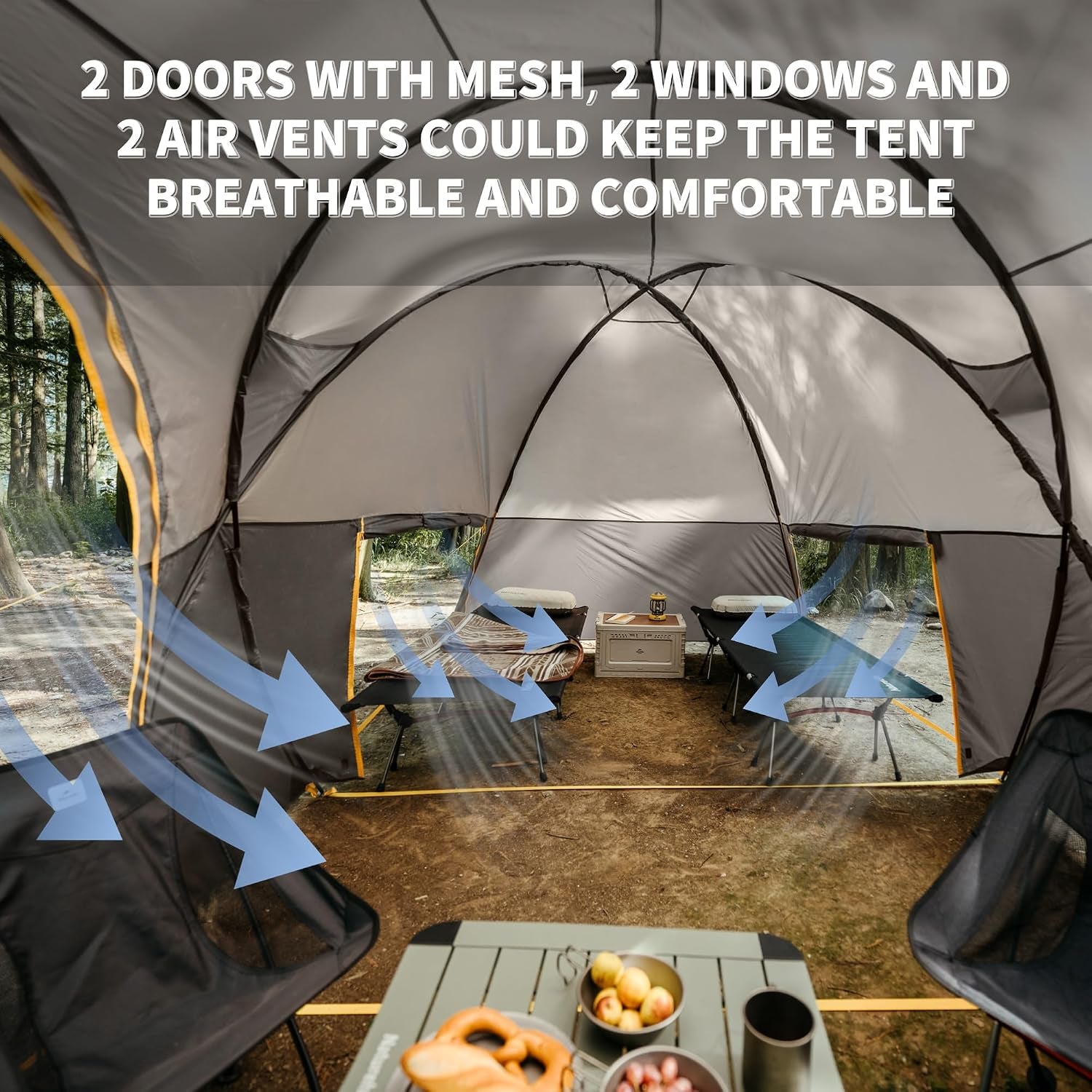 KOTA 4/6/8 Person Camping Tent, Double Layer Waterproof 4 Person 6 Person 8 Person Tents for Camping, Large and Tall Family Tent with Vestibules Porch
