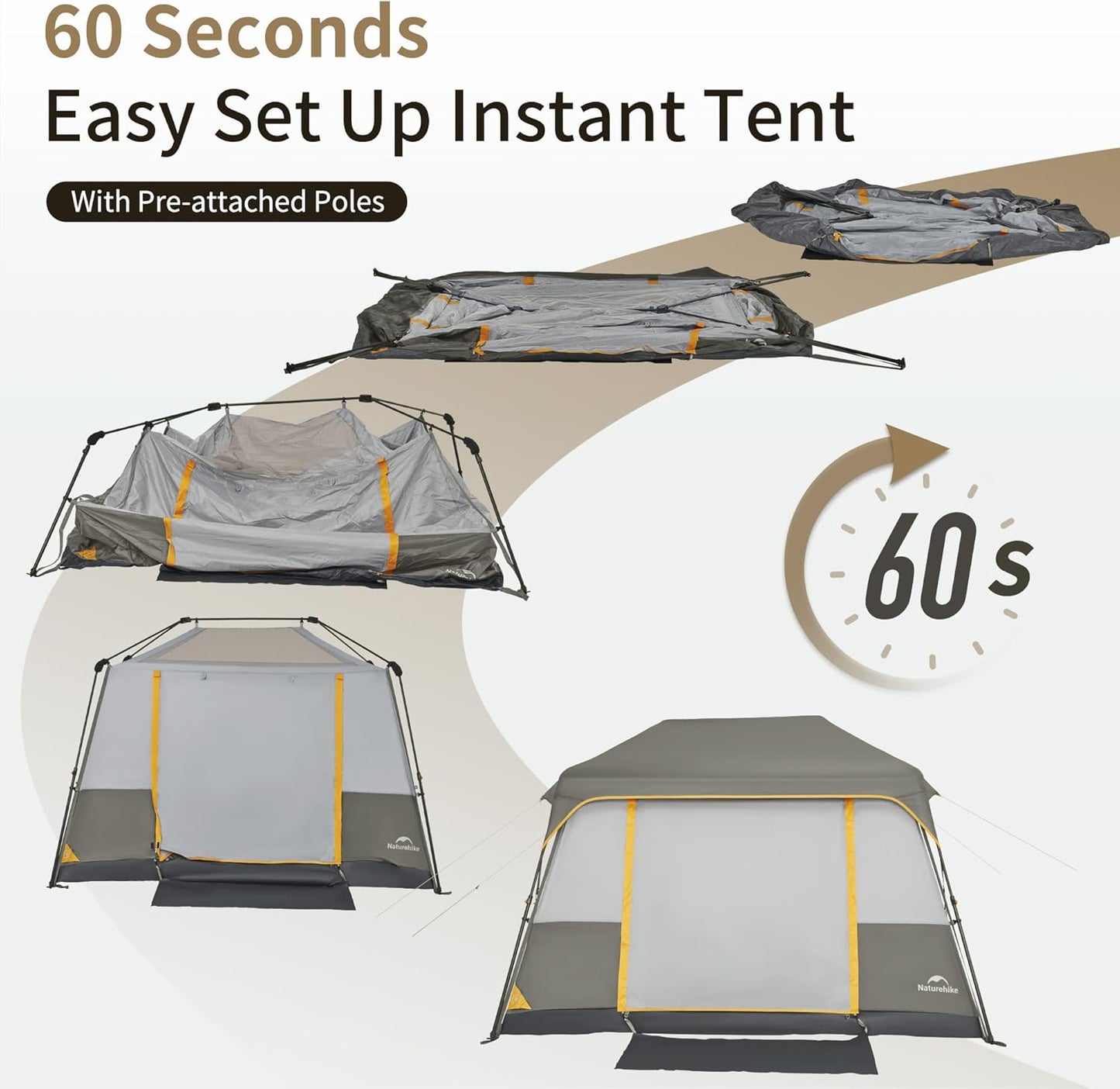 Cape 4/6/8 Person Camping Tent, 60S Easy Setup Instant Tent Pop up Tent, Waterproof Large Tall 6/8 Person Tents for Camping, Car Camping
