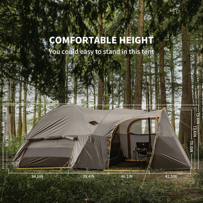 KOTA 4/6/8 Person Camping Tent, Double Layer Waterproof 4 Person 6 Person 8 Person Tents for Camping, Large and Tall Family Tent with Vestibules Porch